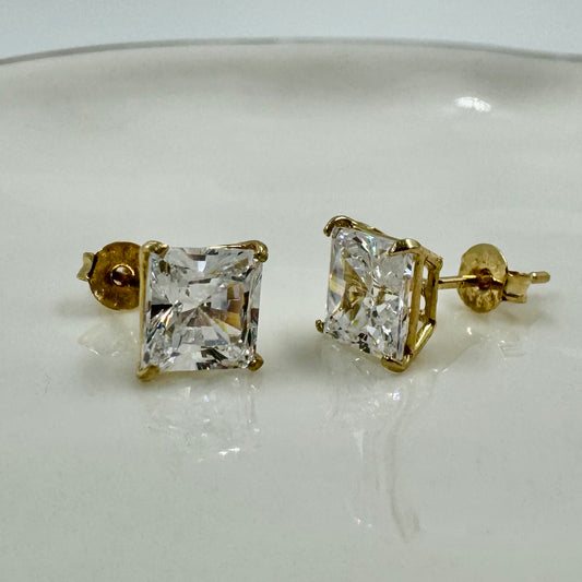 Square CZ Studs - Solid Gold